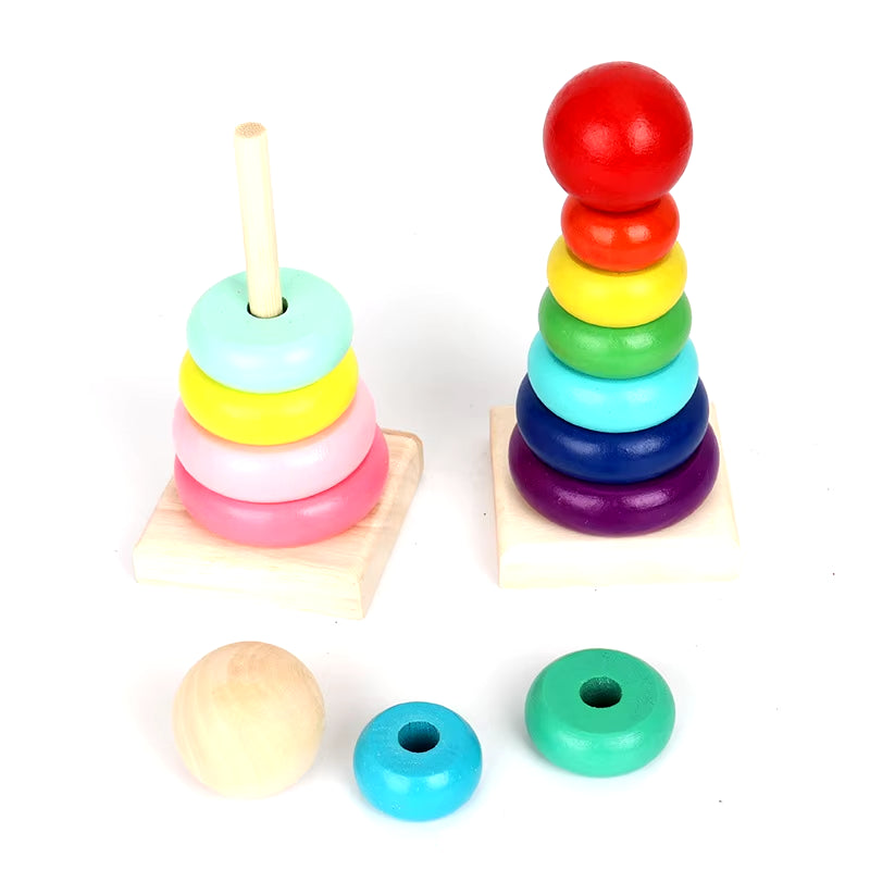 Rainbow Stacker Wooden Ring Educational Toy Kids Tower Stack up Blocks Color Shape Game Baby Montessori Toys for Children Gifts