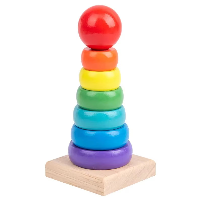 Rainbow Stacker Wooden Ring Educational Toy Kids Tower Stack up Blocks Color Shape Game Baby Montessori Toys for Children Gifts