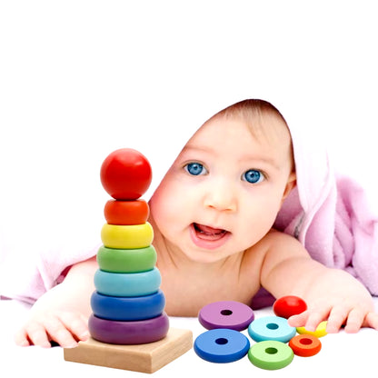 Rainbow Stacker Wooden Ring Educational Toy Kids Tower Stack up Blocks Color Shape Game Baby Montessori Toys for Children Gifts