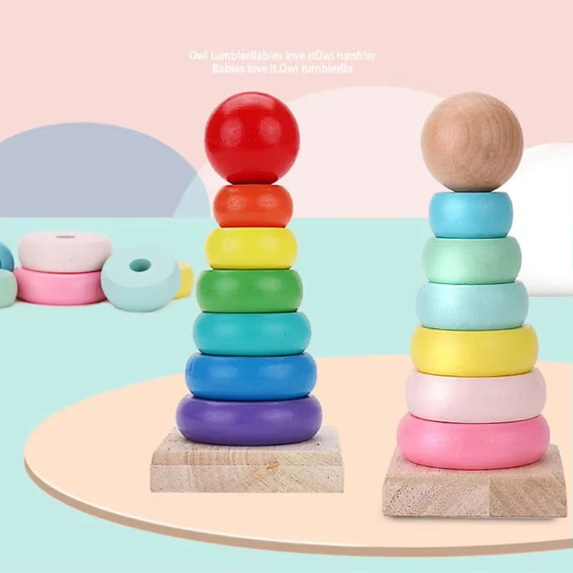 Rainbow Stacker Wooden Ring Educational Toy Kids Tower Stack up Blocks Color Shape Game Baby Montessori Toys for Children Gifts