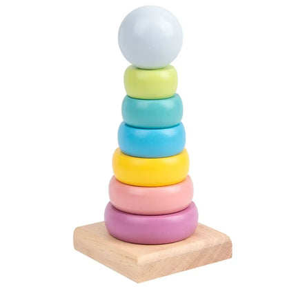 Rainbow Stacker Wooden Ring Educational Toy Kids Tower Stack up Blocks Color Shape Game Baby Montessori Toys for Children Gifts