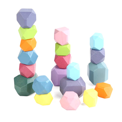 Wooden Sorting Stacking Rocks Stones Sensory Toddler Toys Learning Montessori Toys Building Blocks Game for Kids Birthday Gifts