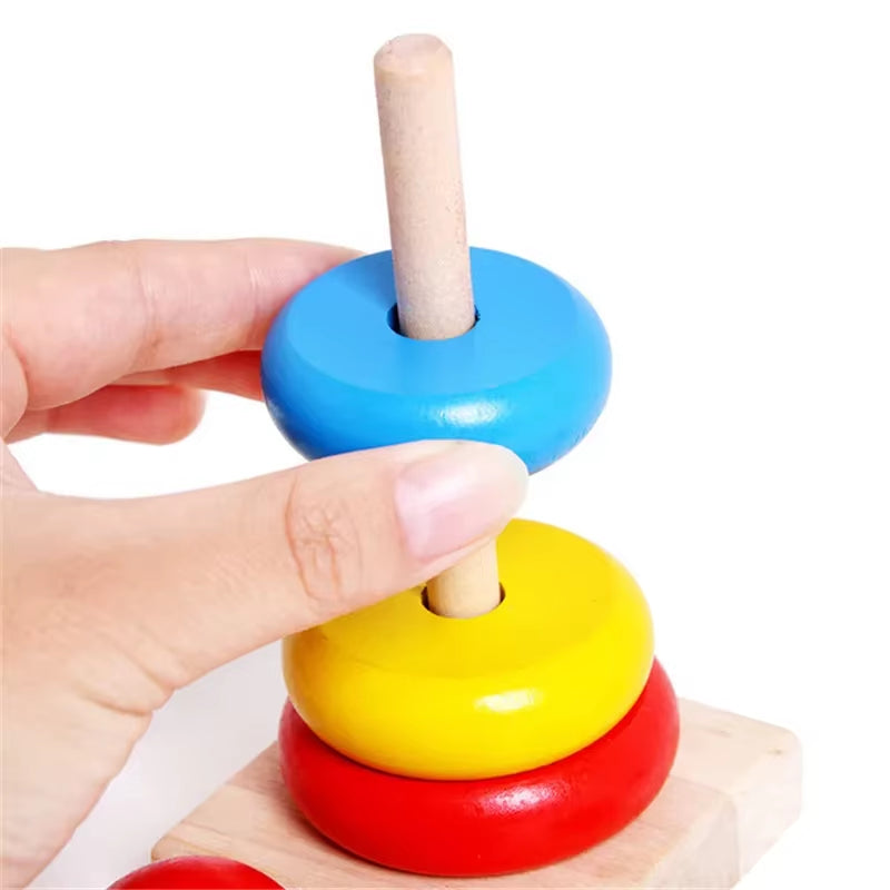 Rainbow Stacker Wooden Ring Educational Toy Kids Tower Stack up Blocks Color Shape Game Baby Montessori Toys for Children Gifts