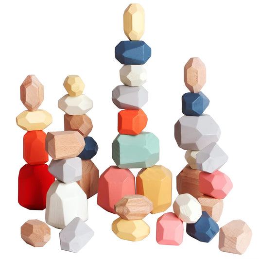 Wooden Sorting Stacking Rocks Stones Sensory Toddler Toys Learning Montessori Toys Building Blocks Game for Kids Birthday Gifts