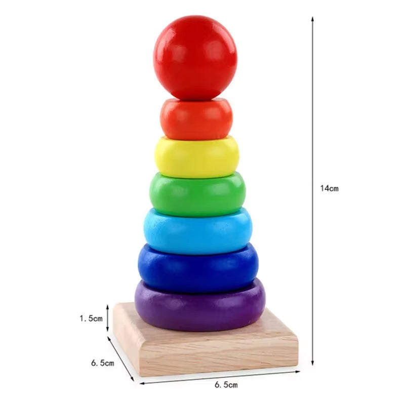 Rainbow Stacker Wooden Ring Educational Toy Kids Tower Stack up Blocks Color Shape Game Baby Montessori Toys for Children Gifts