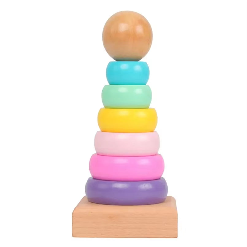 Rainbow Stacker Wooden Ring Educational Toy Kids Tower Stack up Blocks Color Shape Game Baby Montessori Toys for Children Gifts