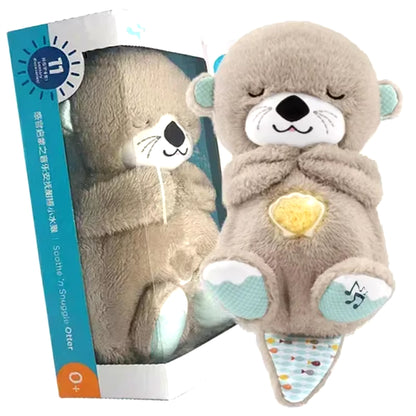 Baby Breathing Bear Baby Soothing Otter Plush Doll Toy Baby Kids Soothing Music Sleeping Companion Sound and Light Doll Toy Gift