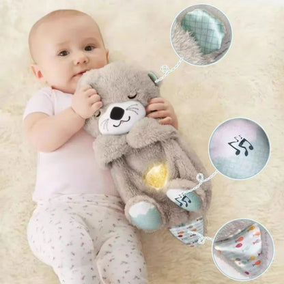 Baby Breathing Bear Baby Soothing Otter Plush Doll Toy Baby Kids Soothing Music Sleeping Companion Sound and Light Doll Toy Gift